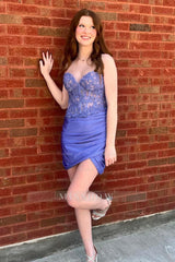 Misshow Corset Lilac Strapless Sequins Short Tight Homecoming Dress/Mini Dress with Appliques
