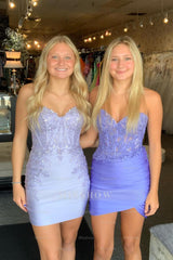 Misshow Corset Lilac Strapless Sequins Short Tight Homecoming Dress/Mini Dress with Appliques