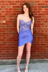 Misshow Corset Lilac Strapless Sequins Short Tight Homecoming Dress/Mini Dress with Appliques