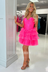 Misshow Corset Red Sweetheart Short Homecoming Dress/Mini Dress With Ruffles