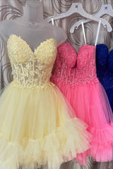 Misshow Cute Pink Strapless Corset A Line Tiered Short Homecoming Dress/Mini Dress