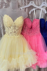 Misshow Cute Pink Strapless Corset A Line Tiered Short Homecoming Dress/Mini Dress