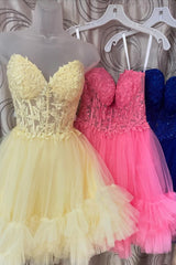 Misshow Cute Pink Strapless Corset A Line Tiered Short Homecoming Dress/Mini Dress
