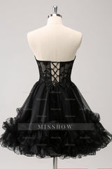 Misshow Cute Pink Strapless Corset A Line Tiered Short Homecoming Dress/Mini Dress