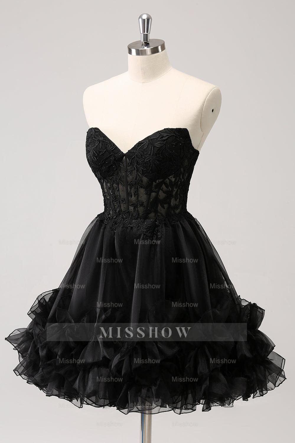 Misshow Cute Pink Strapless Corset A Line Tiered Short Homecoming Dress/Mini Dress