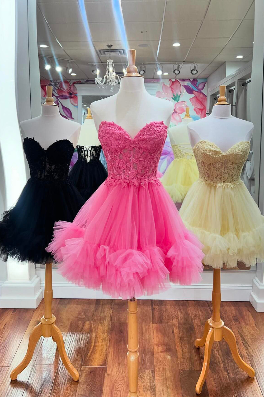 Misshow Cute Pink Strapless Corset A Line Tiered Short Homecoming Dress/Mini Dress