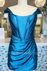 Misshow Dark Green Corset Off the Shoulder Ruched Tight Homecoming Dress/Mini Dress