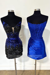 Misshow Dark Green Strapless Satin Corset Tight Short Homecoming Dress/Mini Dress (Gloves not Included)