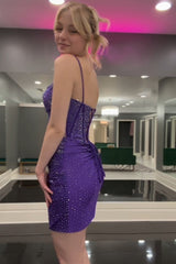Misshow Dark Purple Sparkly Corset Tight Short Homecoming Dress/Mini Dress With Beadings