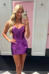 Misshow Dark Purple Sweetheart Corset Tight Short Homecoming Dress/Mini Dress