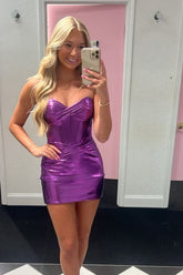 Misshow Dark Purple Sweetheart Corset Tight Short Homecoming Dress/Mini Dress