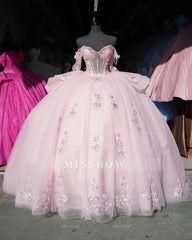 Misshow Exquisite Ball Gown Off-Shoulder Sleeveless Beaded Crystal Tulle Quinceanera Dress for Sweet 16 & Birthday Parties