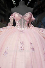 Misshow Exquisite Ball Gown Off-Shoulder Sleeveless Beaded Crystal Tulle Quinceanera Dress for Sweet 16 & Birthday Parties