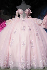 Misshow Exquisite Ball Gown Off-Shoulder Sleeveless Beaded Crystal Tulle Quinceanera Dress for Sweet 16 & Birthday Parties