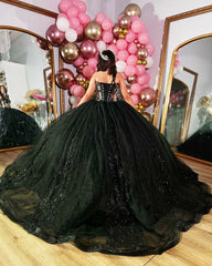 Misshow Exquisite Black Tulle Quinceanera Dress Sweetheart Neckline with Lace Appliques & Glitter Elegance for Sweet 16 & Evening Galas