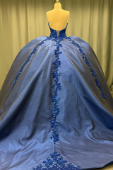 Misshow Exquisite Dark Navy Satin Quinceanera Dress Strapless Sequined Ball Gown with Pleated Glitter Detail for Sweet 16 & Formal Evenings