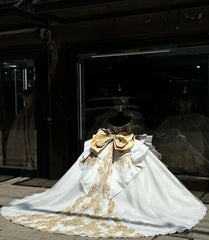 Misshow Exquisite Gold-Beaded Off-Shoulder Ball Gown Tiered Princess Evening Dress for Quinceanera & Sweet 16 Celebrations