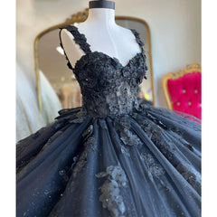 Misshow Exquisite Navy Blue Ball Gown Sweetheart Neckline with 3D Floral Appliques & Beaded Details for Quinceanera Sweet 16 or Princess-Themed Celebrations