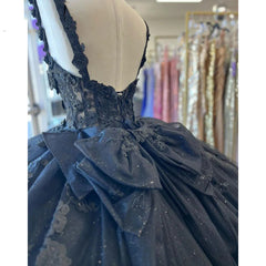 Misshow Exquisite Navy Blue Ball Gown Sweetheart Neckline with 3D Floral Appliques & Beaded Details for Quinceanera Sweet 16 or Princess-Themed Celebrations