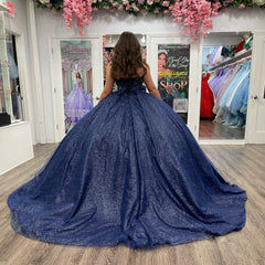 Misshow Exquisite Navy Blue Tulle Quinceanera Dress Sweetheart Neckline Ball Gown for Princess Prom & Sweet 16 Celebrations