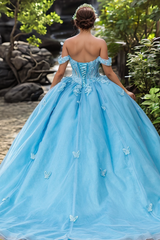 Misshow Exquisite Off-Shoulder Ball Gown with 3D Butterfly Appliques Quinceanera & Prom Party Dress for Sweet 16