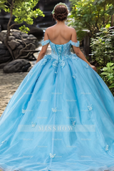 Misshow Exquisite Off-Shoulder Ball Gown with 3D Butterfly Appliques Quinceanera & Prom Party Dress for Sweet 16