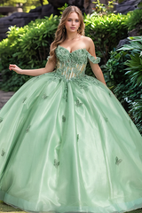 Misshow Exquisite Off-Shoulder Ball Gown with 3D Butterfly Appliques Quinceanera & Prom Party Dress for Sweet 16