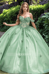 Misshow Exquisite Off-Shoulder Ball Gown with 3D Butterfly Appliques Quinceanera & Prom Party Dress for Sweet 16