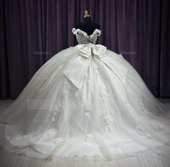 Misshow Exquisite Off-Shoulder Ball Gown with Floral Appliques & Beaded Tulle Quinceanera & Sweet 16 Formal Evening Dress