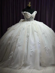 Misshow Exquisite Off-Shoulder Ball Gown with Floral Appliques & Beaded Tulle Quinceanera & Sweet 16 Formal Evening Dress