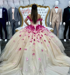 Misshow Exquisite Off-Shoulder Ball Gown with Floral Appliques & Beaded Tulle for Quinceanera or Sweet 16