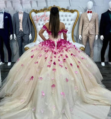 Misshow Exquisite Off-Shoulder Ball Gown with Floral Appliques & Beaded Tulle for Quinceanera or Sweet 16