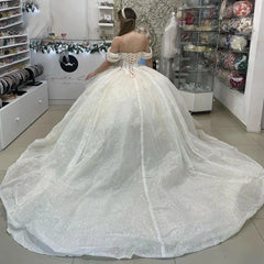 Misshow Exquisite Off-Shoulder Ball Gown with Lace Applique & Tiered Tulle Ruffles Quinceanera & Formal Evening Gown for Sweet 16