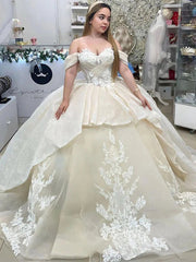 Misshow Exquisite Off-Shoulder Ball Gown with Lace Applique & Tiered Tulle Ruffles Quinceanera & Formal Evening Gown for Sweet 16