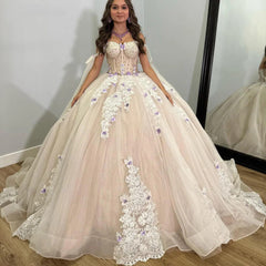 Misshow Exquisite Off-Shoulder Lace Ball Gown Sleeveless Tulle Quinceanera Dress with Sweep Train for Sweet 16