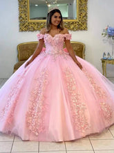 Misshow Exquisite Off-Shoulder Pink Tulle Quinceanera Dress with Lace Appliques & Beaded Details for Sweet 16