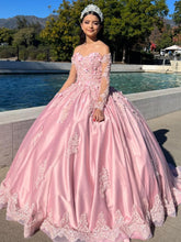 Misshow Exquisite Pink Satin Quinceanera Dress Off-Shoulder Ball Gown with Lace Appliques & Beaded Details for Sweet 16 Celebrations