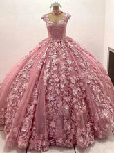 Misshow Exquisite Pink Tulle Princess Gown Sweetheart Neckline 3D Floral Appliques & Beaded Elegance for Quinceanera & Sweet 16
