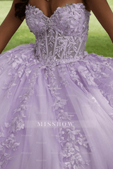 Misshow Exquisite Purple Quinceanera Dress Sweetheart Neckline Beaded 3D Flower Appliques & Lace-Up Bow Ball Gown for Sweet 16 & Special Occasions