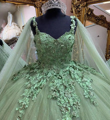 Misshow Exquisite Sage Green Tulle Quinceanera Dress Strapless Ball Gown with Delicate Lace Appliques for Sweet 16