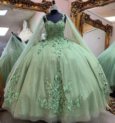 Misshow Exquisite Sage Green Tulle Quinceanera Dress Strapless Ball Gown with Delicate Lace Appliques for Sweet 16