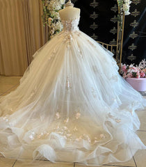 Misshow Exquisite Strapless Ball Gown with Floral Lace Appliques Perfect for Prom Quinceanera & Sweet 16 Celebrations