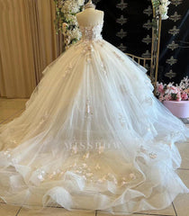 Misshow Exquisite Strapless Ball Gown with Floral Lace Appliques Perfect for Prom Quinceanera & Sweet 16 Celebrations