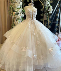 Misshow Exquisite Strapless Ball Gown with Floral Lace Appliques Perfect for Prom Quinceanera & Sweet 16 Celebrations