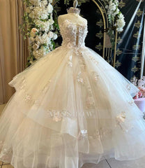 Misshow Exquisite Strapless Ball Gown with Floral Lace Appliques Perfect for Prom Quinceanera & Sweet 16 Celebrations