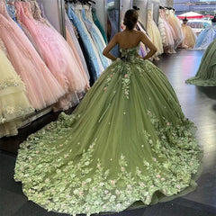 Misshow Exquisite Strapless Ball Gown with Lace Appliques & Sweep Train Perfect for Quinceanera Sweet 16 and Prom