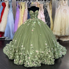 Misshow Exquisite Strapless Ball Gown with Lace Appliques & Sweep Train Perfect for Quinceanera Sweet 16 and Prom