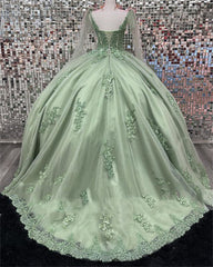 Misshow Exquisite Strapless Green Tulle Ball Gown with Appliques Perfect for Quinceanera & Sweet 16 Celebrations