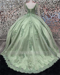 Misshow Exquisite Strapless Green Tulle Ball Gown with Appliques Perfect for Quinceanera & Sweet 16 Celebrations