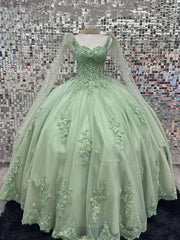 Misshow Exquisite Strapless Green Tulle Ball Gown with Appliques Perfect for Quinceanera & Sweet 16 Celebrations